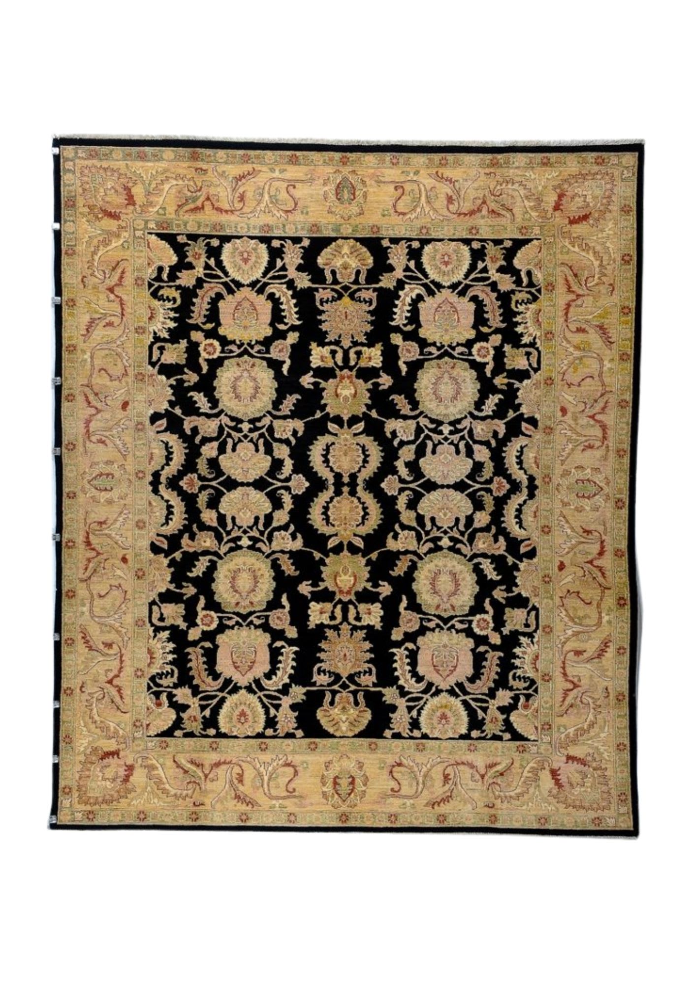 Chobi Ziegler Black & Gold, Pakistan persian rug, in black, Wool, 243x304 cm, Nasim Carpets Malaysia — view 1