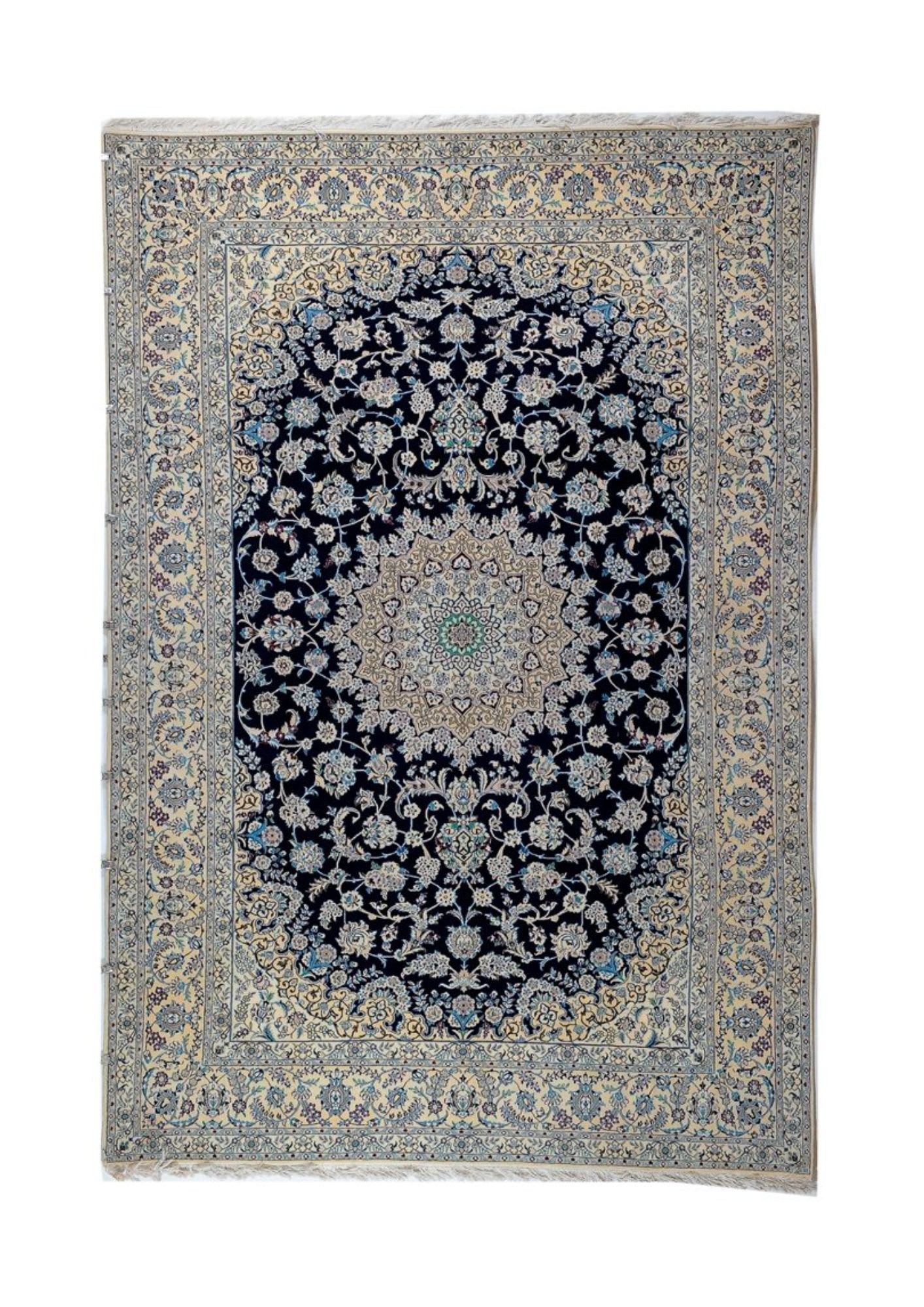 Persian Nain Navy Medallion, Iran persian rug, in blue, Silk and Wool, 240x300 cm, Nasim Carpets Malaysia — view 1