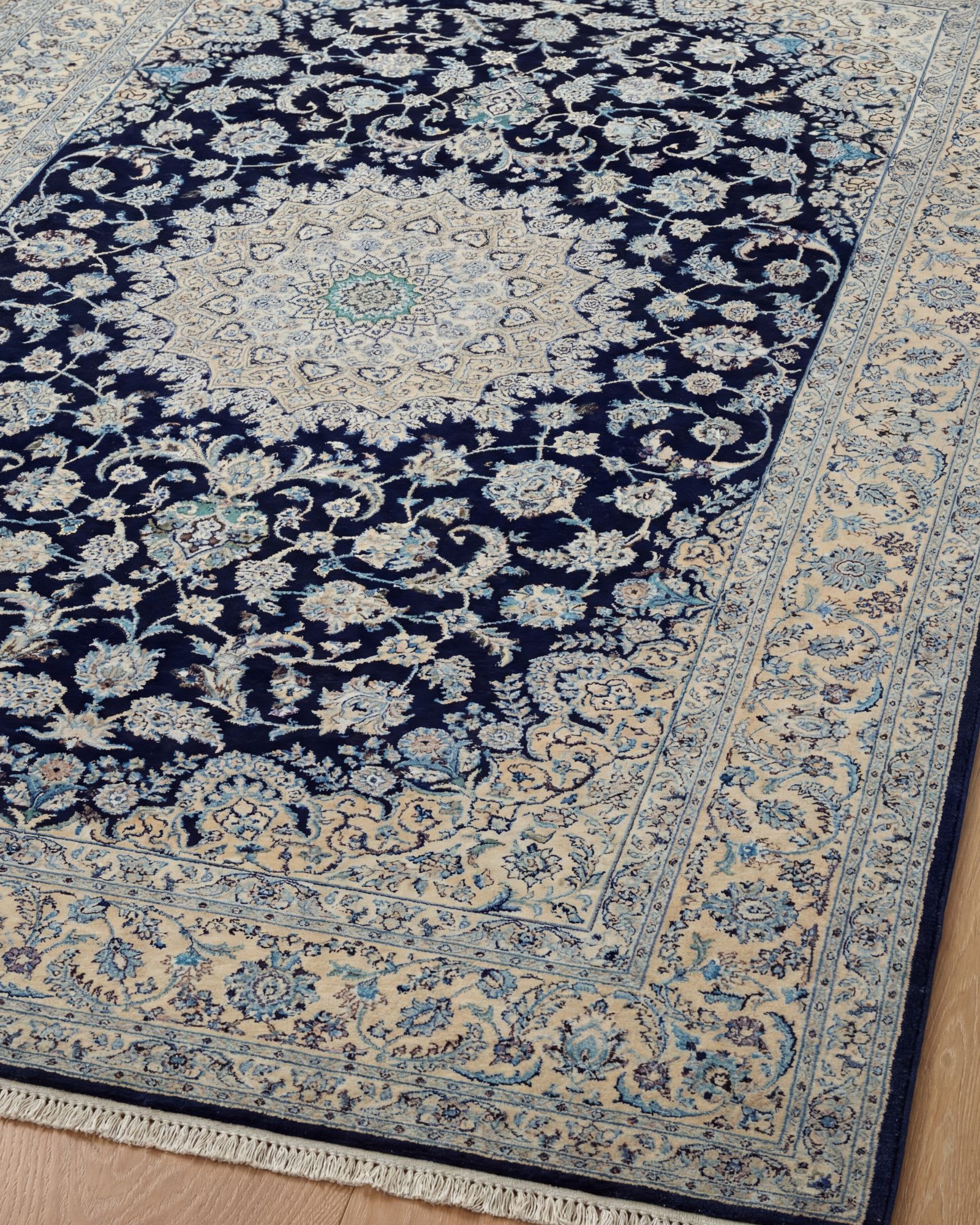 Persian Nain Navy Medallion, Iran persian rug, in blue, Silk and Wool, 240x300 cm, Nasim Carpets Malaysia — view 2