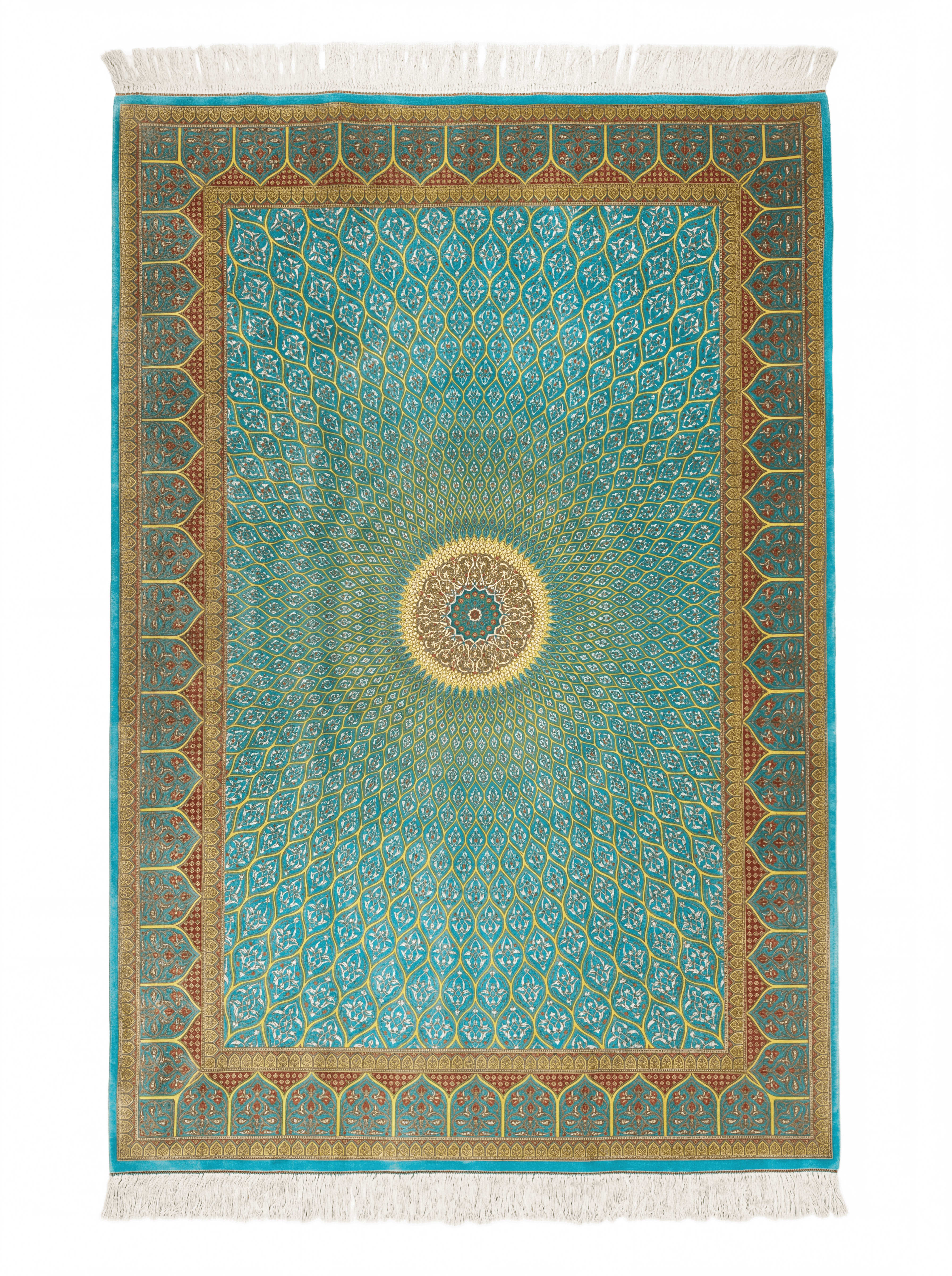 Qum Pure Silk Gonbad Turquoise, Qum persian rug, in turquoise, Pure Silk, 213x305 cm, Nasim Carpets Malaysia — view 1