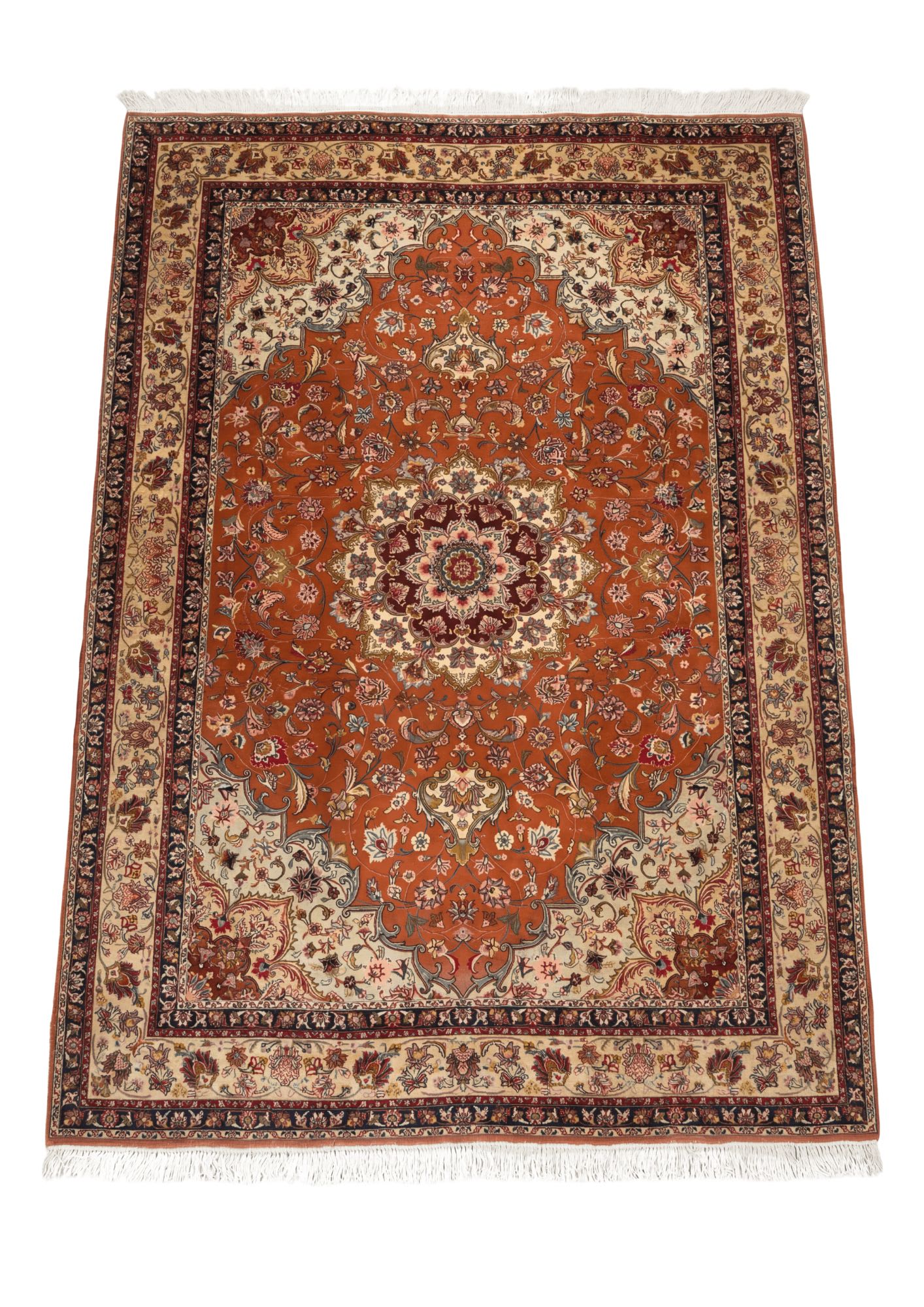 Tabriz Rust Floral Medallion, Tabriz persian rug, in orange, Silk & Wool, 213x305 cm, Nasim Carpets Malaysia — view 1