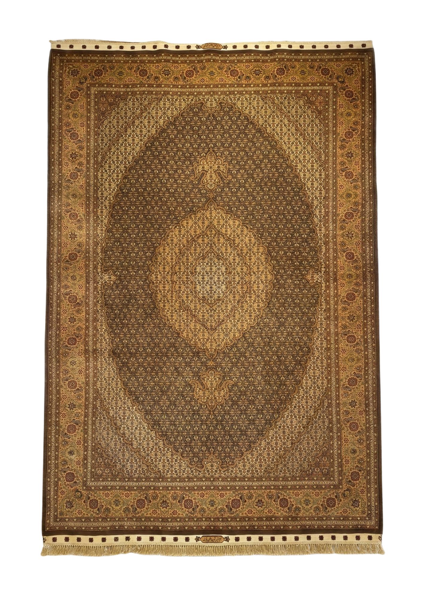 Tabriz Mahi Medallion, Tabriz persian rug, in brown, Silk & Wool, 213x305 cm, Nasim Carpets Malaysia — view 1