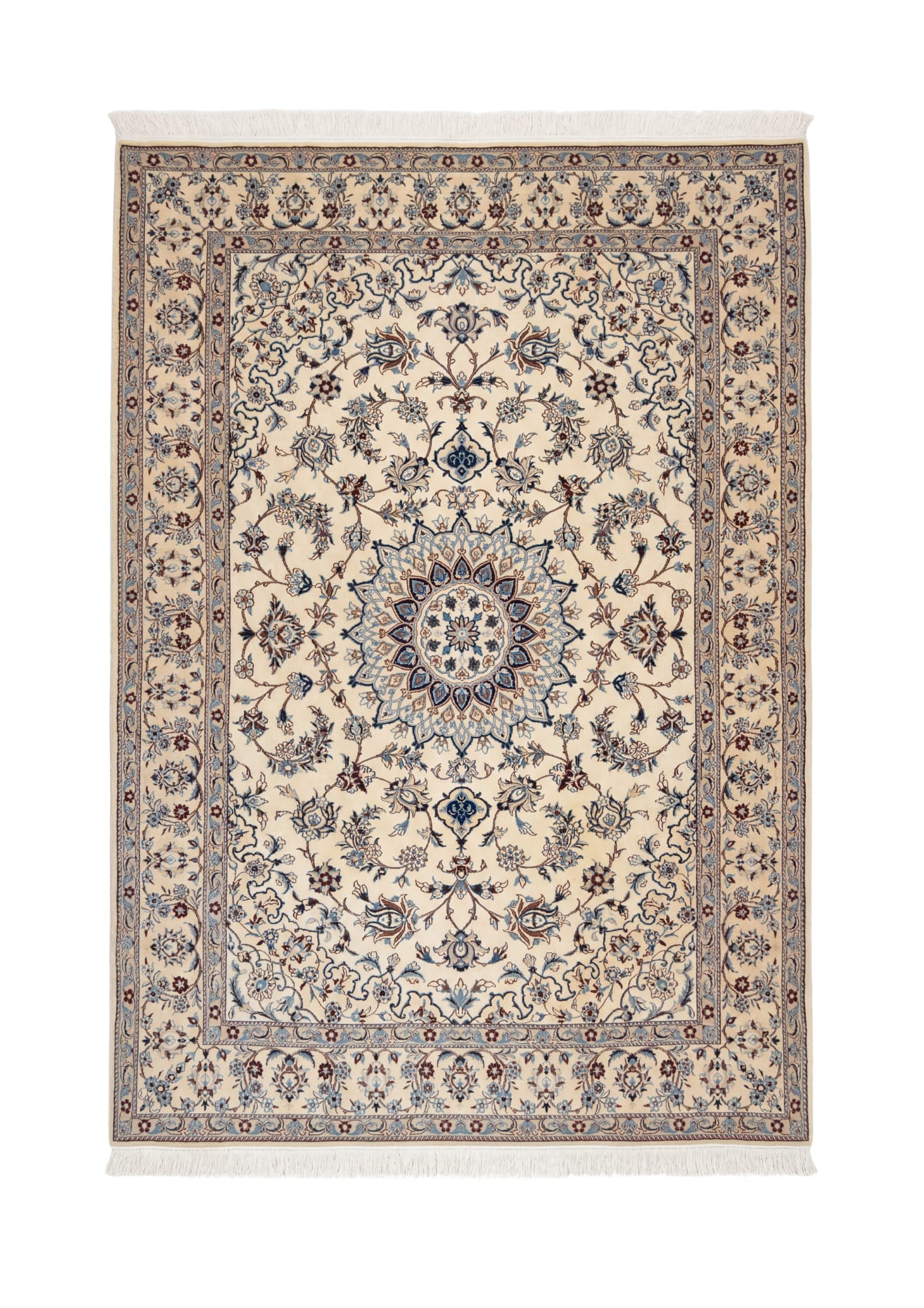 Nain Floral Medallion, Nain persian rug, in ivory, Silk & Wool, 213x305 cm, Nasim Carpets Malaysia — view 1