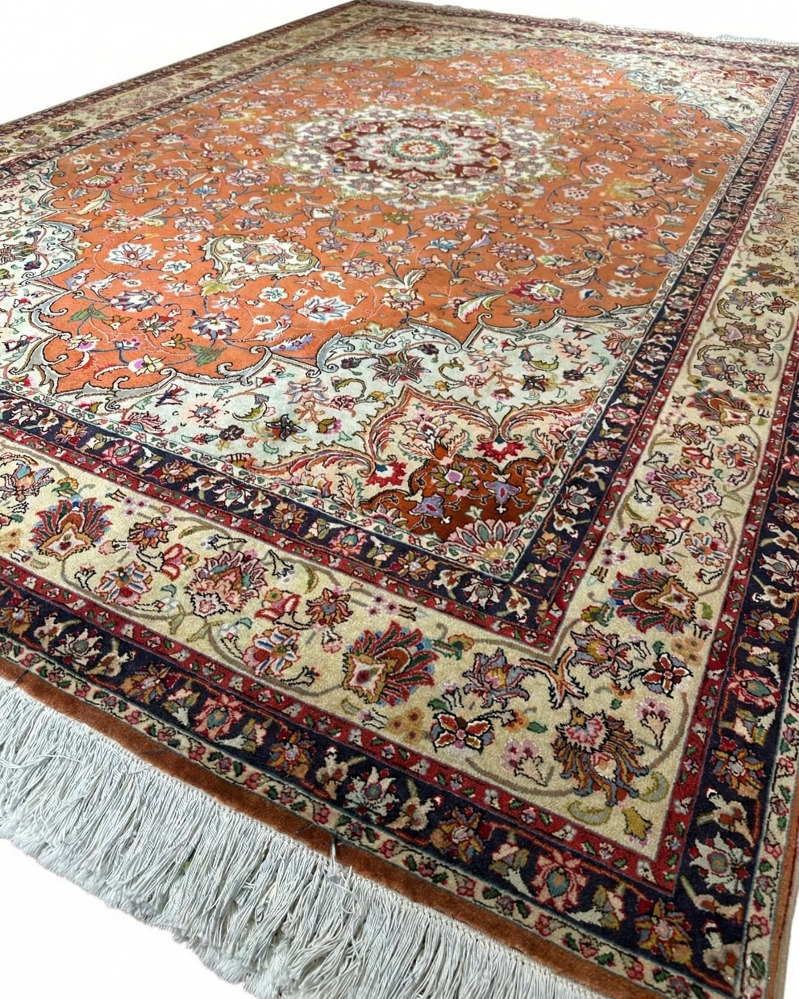 Tabriz Rust Floral Medallion, Tabriz persian rug, in orange, Silk & Wool, 213x305 cm, Nasim Carpets Malaysia — view 3