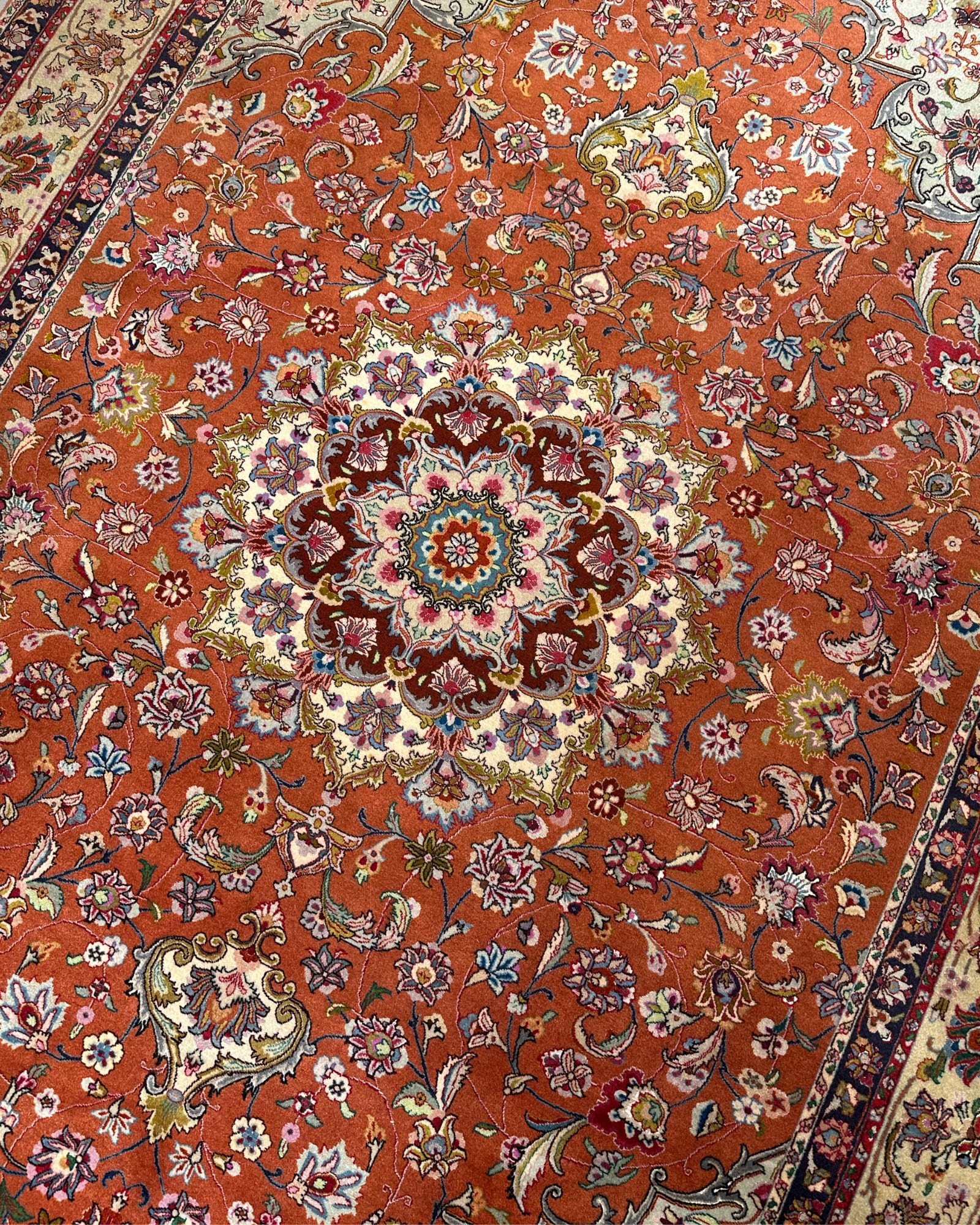 Tabriz Rust Floral Medallion, Tabriz persian rug, in orange, Silk & Wool, 213x305 cm, Nasim Carpets Malaysia — view 2
