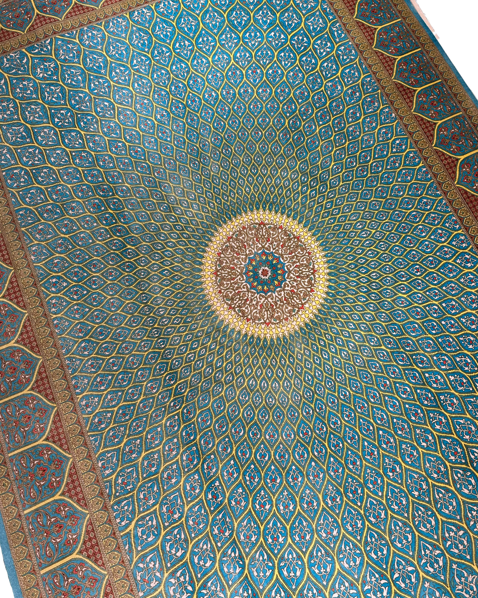Qum Pure Silk Gonbad Turquoise, Qum persian rug, in turquoise, Pure Silk, 213x305 cm, Nasim Carpets Malaysia — view 3