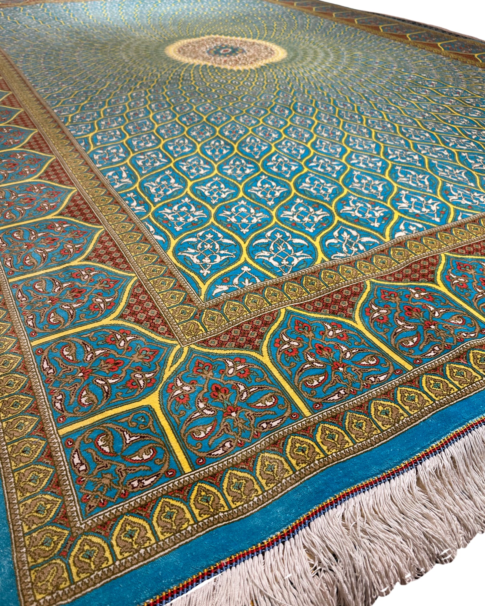 Qum Pure Silk Gonbad Turquoise, Qum persian rug, in turquoise, Pure Silk, 213x305 cm, Nasim Carpets Malaysia — view 4