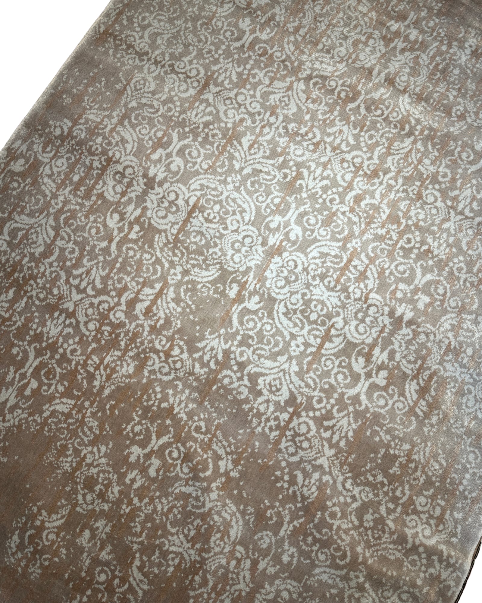 Modern Distressed Taupe Damask, Turkey collector-sale rug, in taupe / brown, Viscose, 121x182 cm, Nasim Carpets Malaysia — view 2