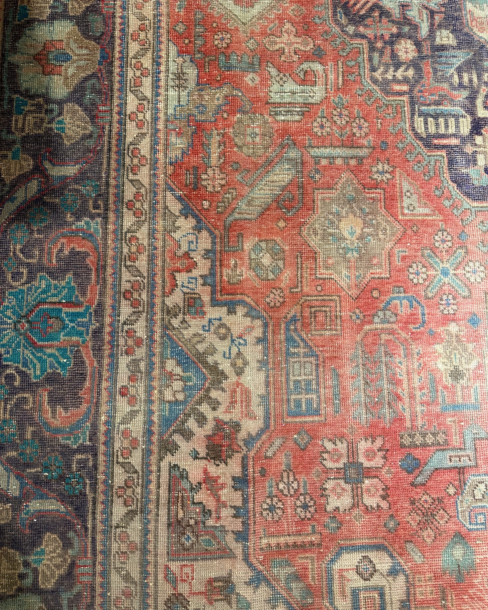 Vintage Kashan Coral Medallion, Kashan persian rug, in rust / terracotta, Wool, 213x305 cm, Nasim Carpets Malaysia — view 4