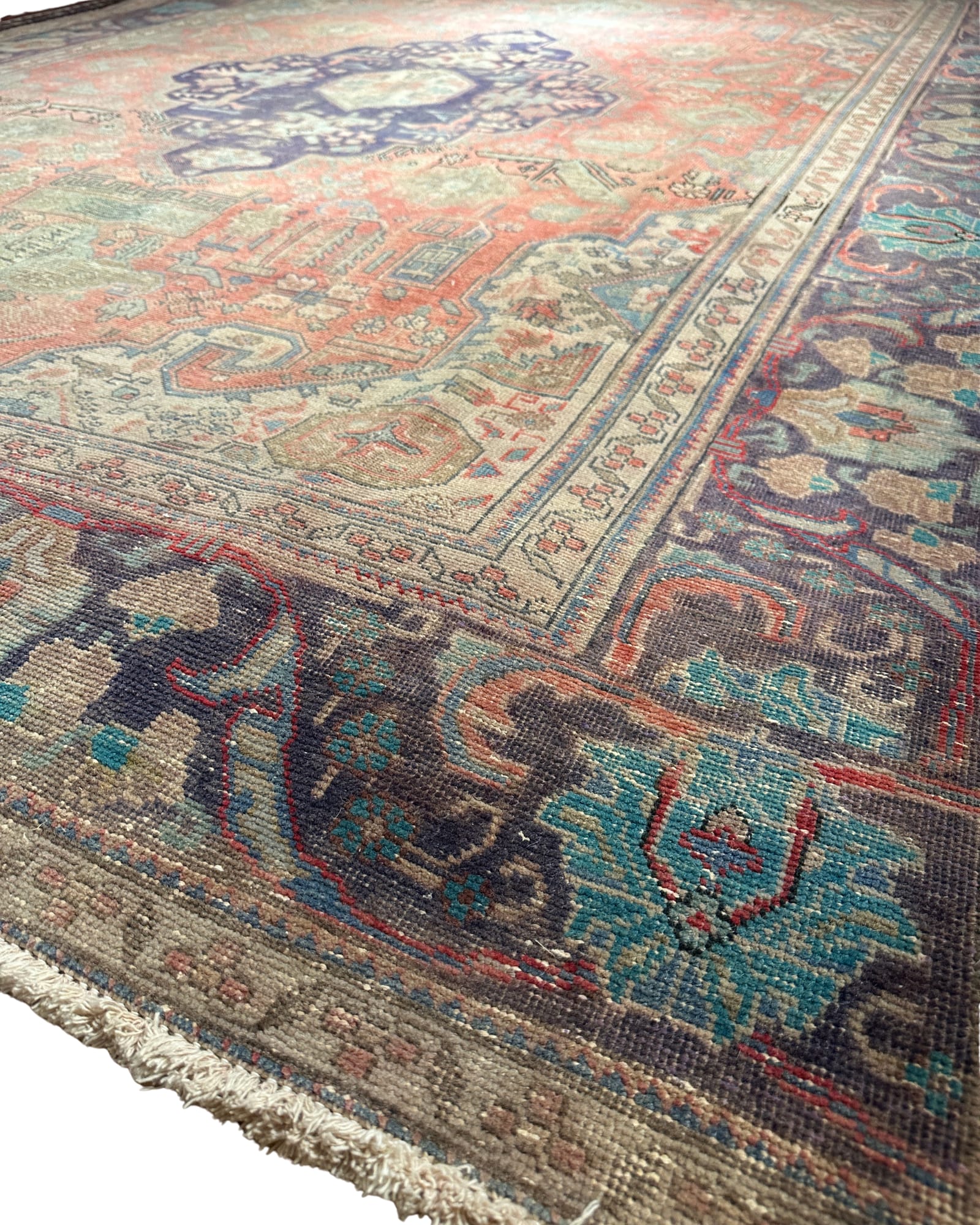 Vintage Kashan Coral Medallion, Kashan persian rug, in rust / terracotta, Wool, 213x305 cm, Nasim Carpets Malaysia — view 5