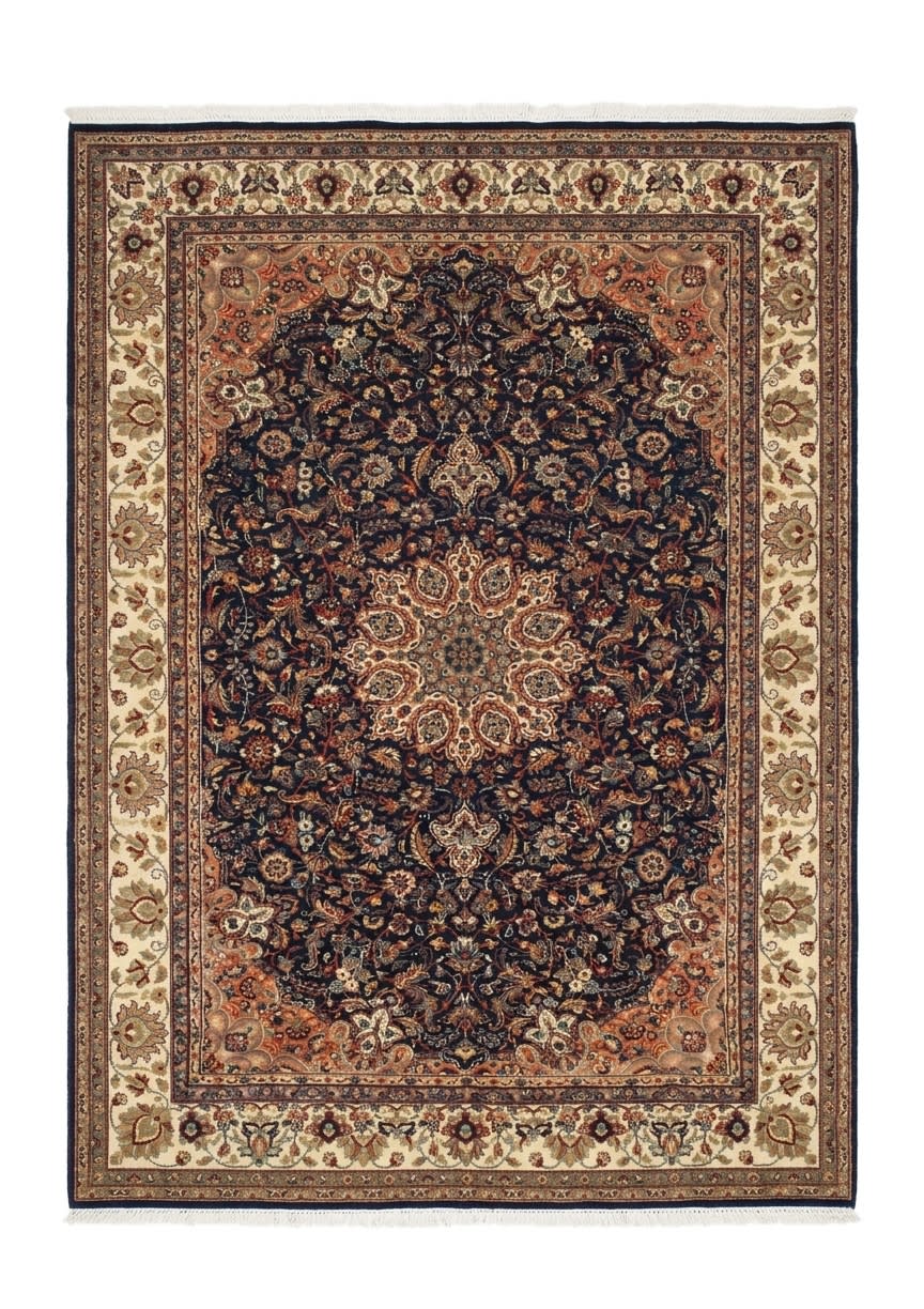 Pakistani Isfahan Medallion Navy, Pakistan persian rug, in navy blue, Silk and Wool, 183x274 cm, Nasim Carpets Malaysia — view 1