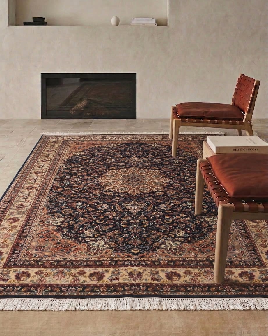 Pakistani Isfahan Medallion Navy, Pakistan persian rug, in navy blue, Silk and Wool, 183x274 cm, Nasim Carpets Malaysia — view 2
