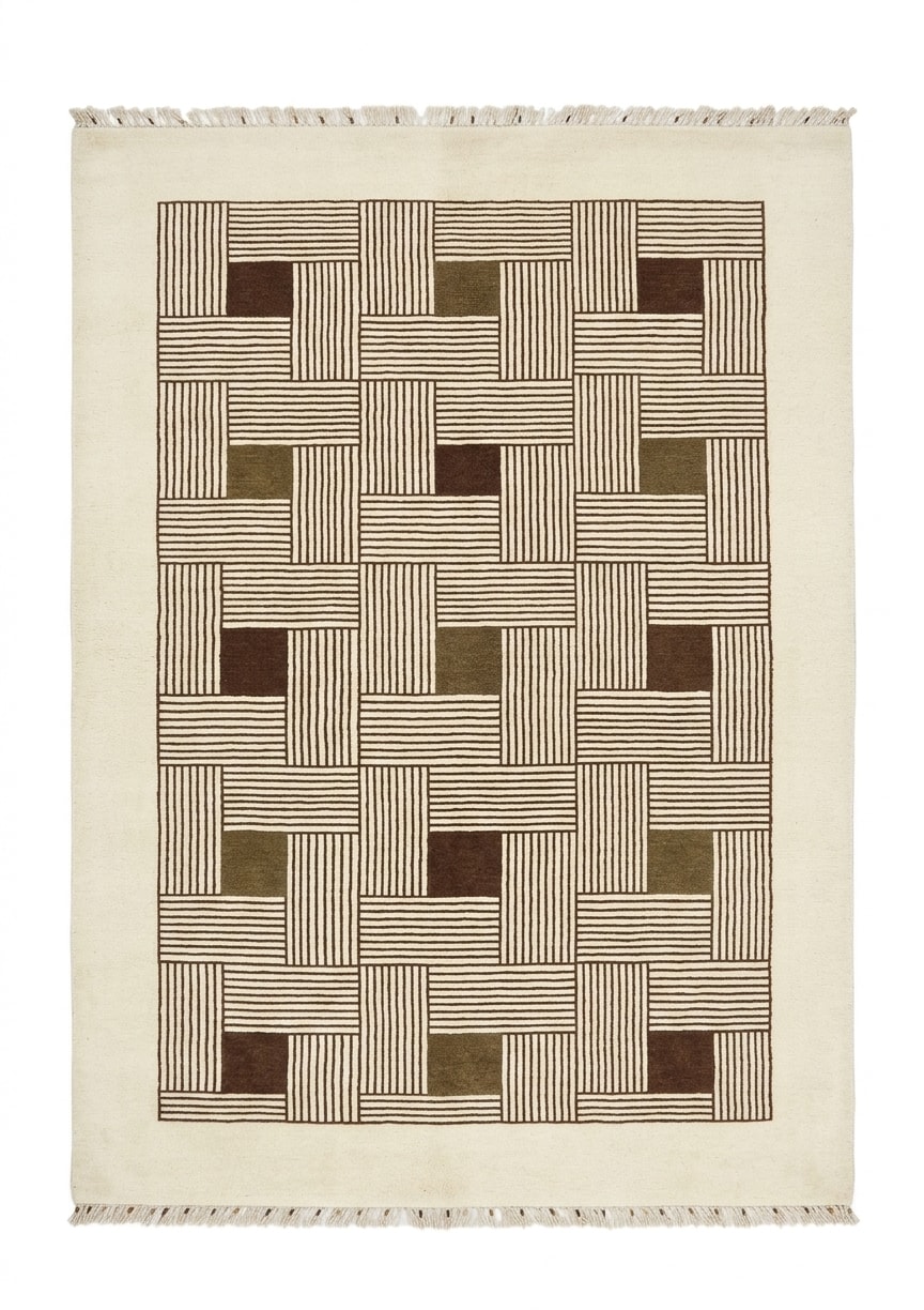 Grid Weave Ivory Rug, Nepal modern rug, in ivory, Wool, 122x183 cm, Nasim Carpets Malaysia — view 1