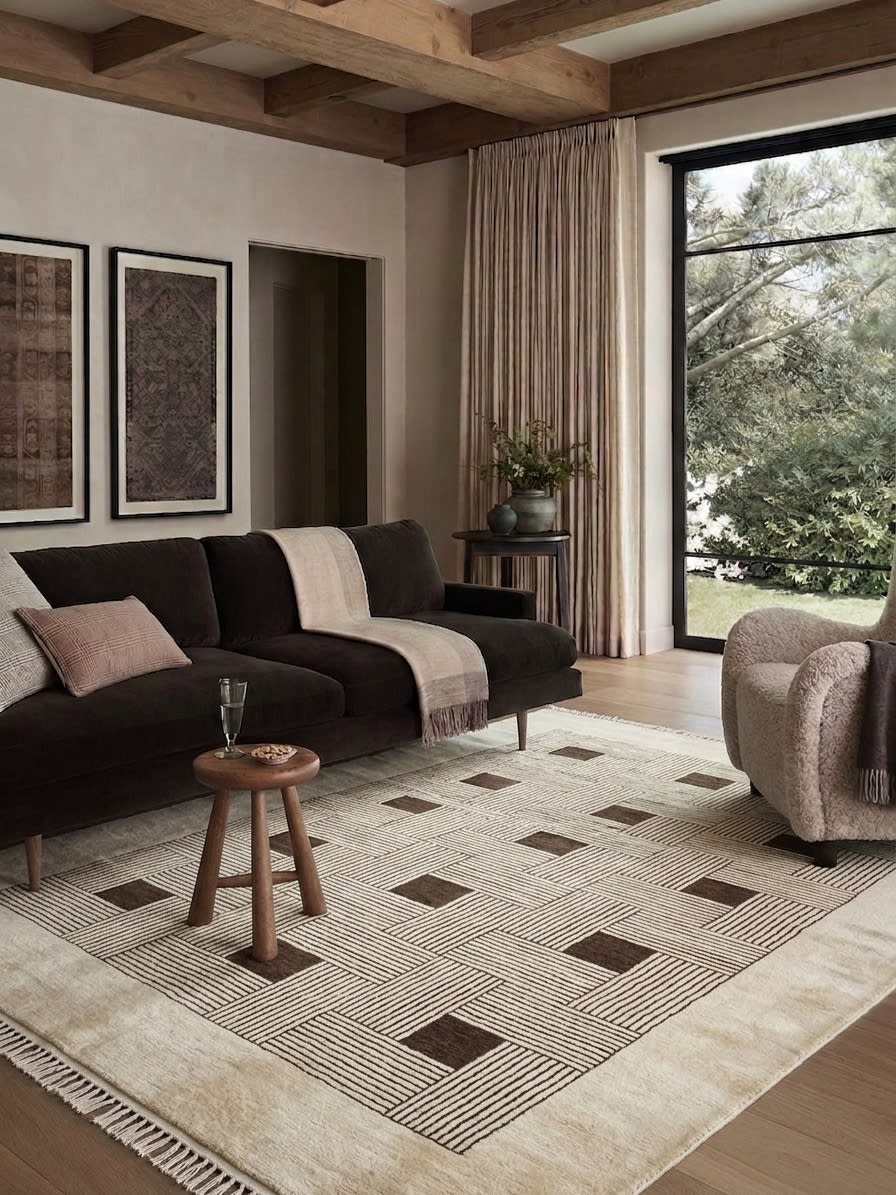 Grid Weave Ivory Rug, Nepal modern rug, in ivory, Wool, 122x183 cm, Nasim Carpets Malaysia — view 2