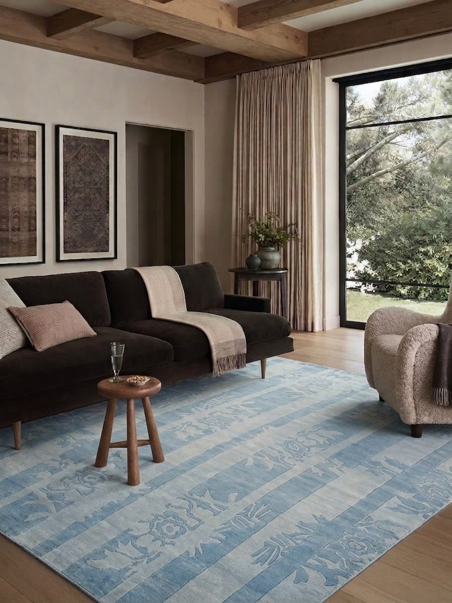 Nepal Botanical Stripe Powder Blue, Nepal modern rug, in powder blue, Wool, 122x238 cm, Nasim Carpets Malaysia — view 2