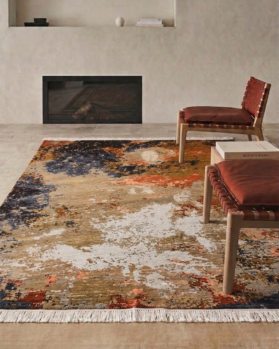 Nepal Abstract Expressionist Rust, Kathmandu, Nepal modern rug, in burnt sienna, Wool, 253x253 cm, Nasim Carpets Malaysia — view 2