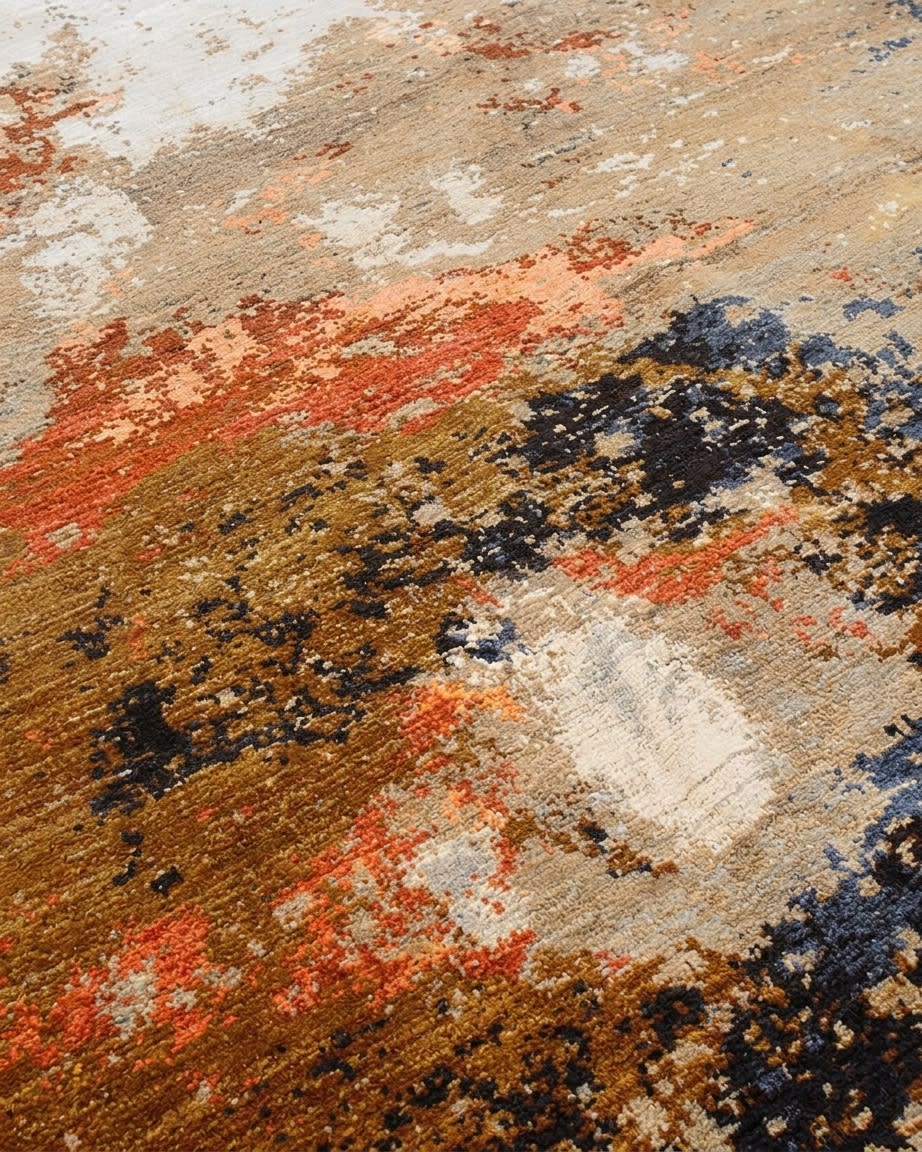 Nepal Abstract Expressionist Rust, Kathmandu, Nepal modern rug, in burnt sienna, Wool, 253x253 cm, Nasim Carpets Malaysia — view 3