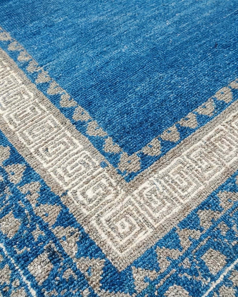 Pakistani Modern Greek Key Blue, Pakistan modern rug, in cerulean blue, Wool, 189x290 cm, Nasim Carpets Malaysia — view 3