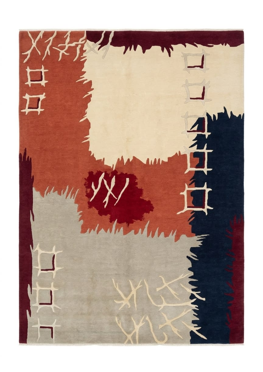 Nepal Abstract Patchwork Red, Nepal modern rug, in terracotta red, Wool, 125x238 cm, Nasim Carpets Malaysia — view 1