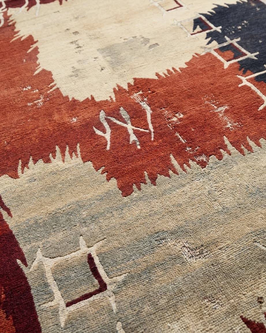 Nepal Abstract Patchwork Red, Nepal modern rug, in terracotta red, Wool, 125x238 cm, Nasim Carpets Malaysia — view 3