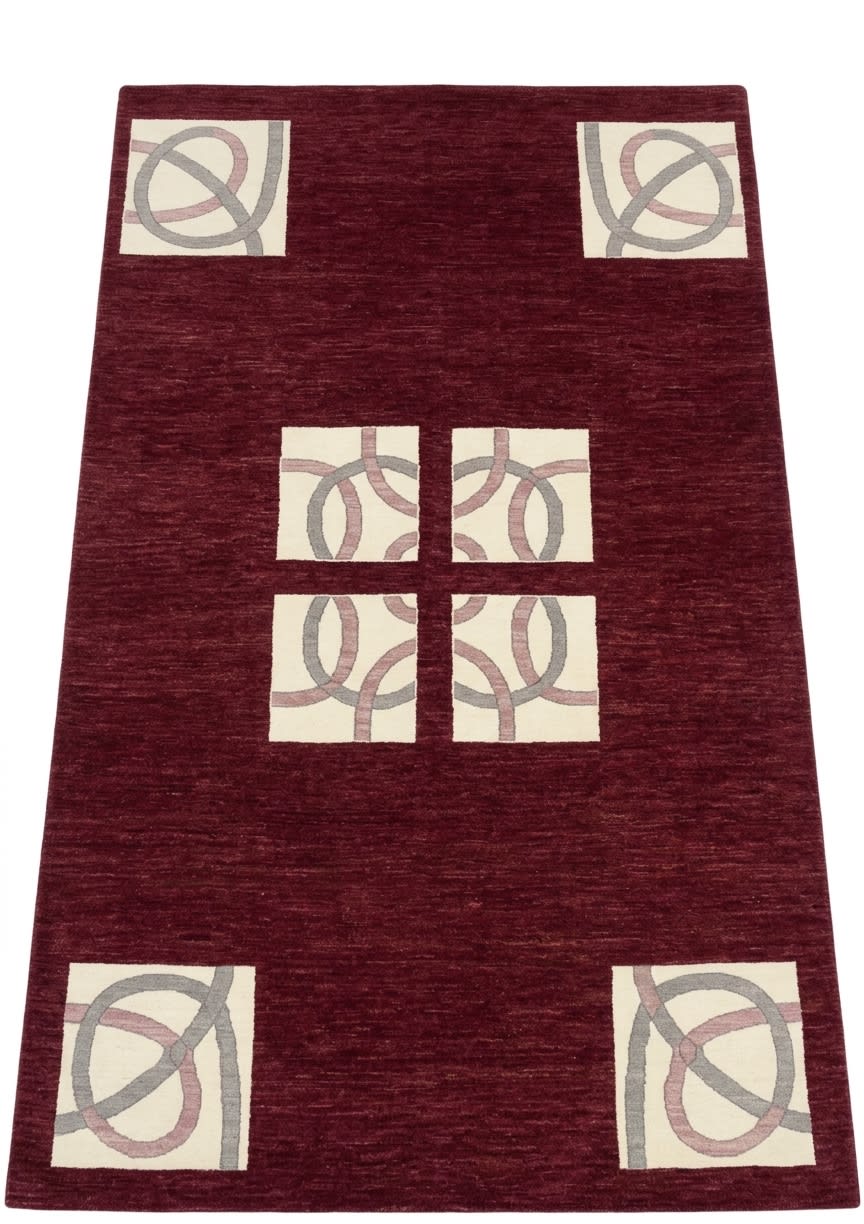 Nepal Geometric Lattice Burgundy, Nepal modern rug, in burgundy, Wool, 183x244 cm, Nasim Carpets Malaysia — view 1
