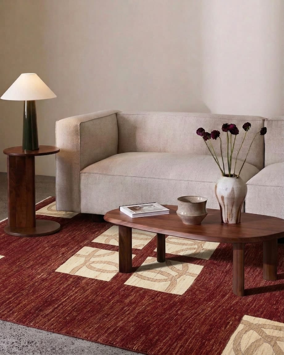 Nepal Geometric Lattice Burgundy, Nepal modern rug, in burgundy, Wool, 183x244 cm, Nasim Carpets Malaysia — view 2