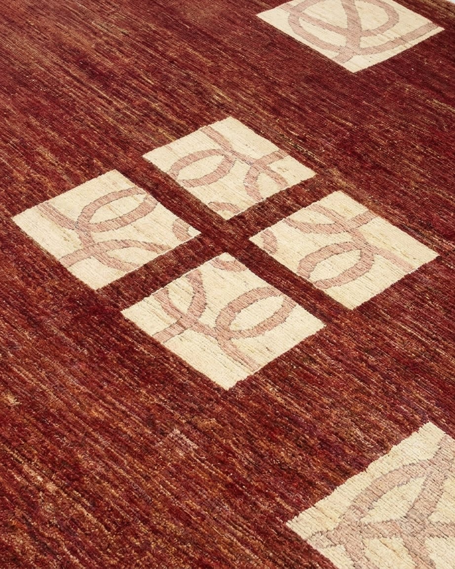 Nepal Geometric Lattice Burgundy, Nepal modern rug, in burgundy, Wool, 183x244 cm, Nasim Carpets Malaysia — view 3