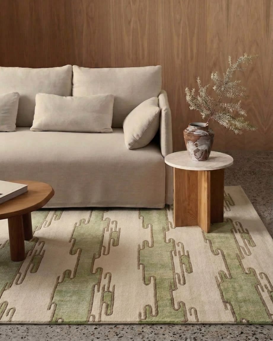 Nepal Cascade Ivory Green, Nepal modern rug, in ivory, Wool, 152x238 cm, Nasim Carpets Malaysia — view 2
