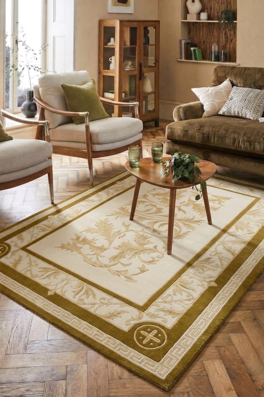 Pakistani Acanthus Scroll Ivory, Pakistan modern rug, in ivory, Wool, 174x216 cm, Nasim Carpets Malaysia — view 2