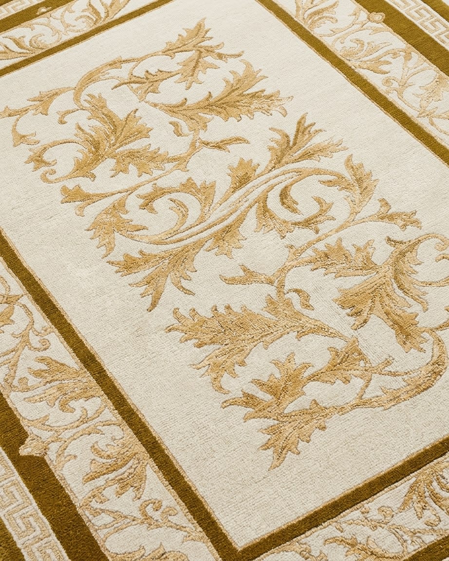 Pakistani Acanthus Scroll Ivory, Pakistan modern rug, in ivory, Wool, 174x216 cm, Nasim Carpets Malaysia — view 3