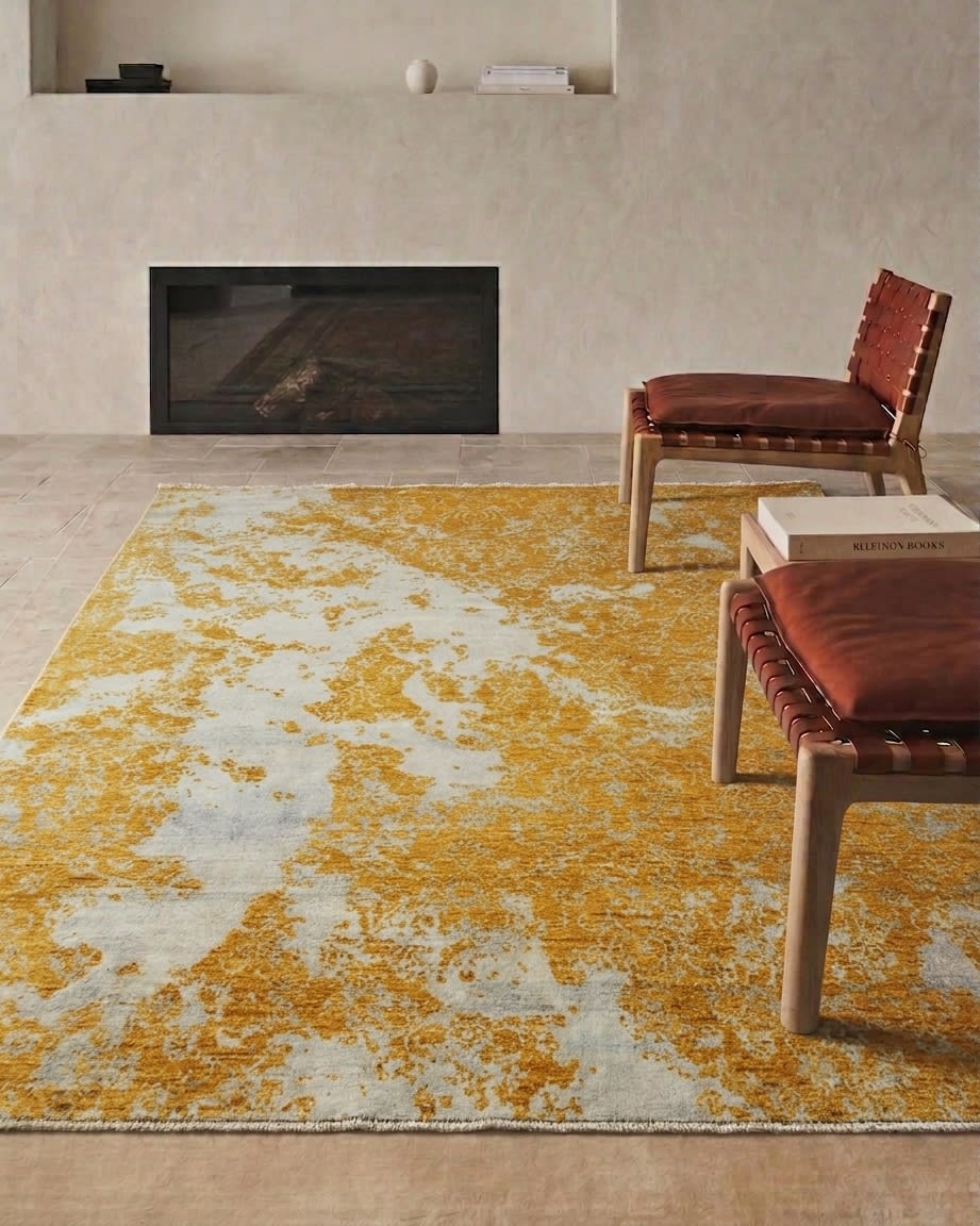 Jaipur Erased Damask Gold, Jaipur, India modern rug, in saffron gold, Wool, 183x277 cm, Nasim Carpets Malaysia — view 2