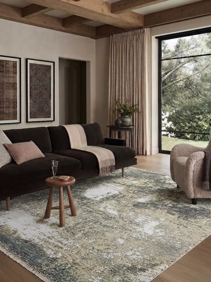 Afghan Galaxy Abstract Cream Grey, Afghanistan modern rug, in cream, Wool, 146x186 cm, Nasim Carpets Malaysia — view 2