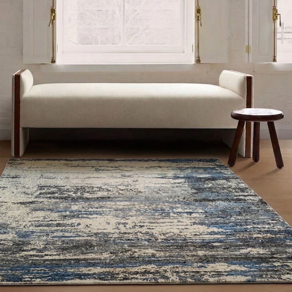 Afghan Galaxy Abstract Blue, Afghanistan modern rug, in cream, Wool, 183x287 cm, Nasim Carpets Malaysia — view 2