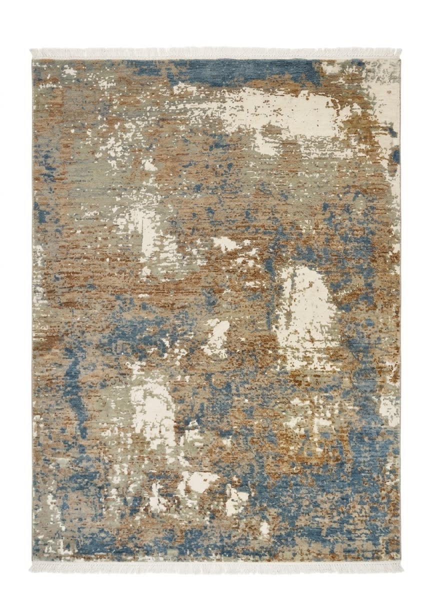 Tibetan Abstract Erosion Blue, Nepal modern rug, in steel blue, Wool, 140x186 cm, Nasim Carpets Malaysia — view 1