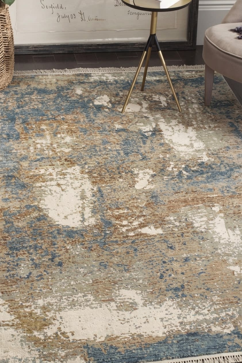 Tibetan Abstract Erosion Blue, Nepal modern rug, in steel blue, Wool, 140x186 cm, Nasim Carpets Malaysia — view 2