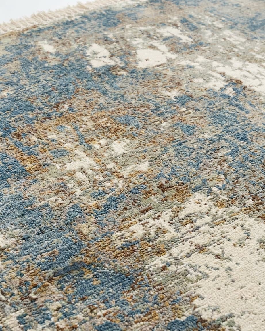 Tibetan Abstract Erosion Blue, Nepal modern rug, in steel blue, Wool, 140x186 cm, Nasim Carpets Malaysia — view 3