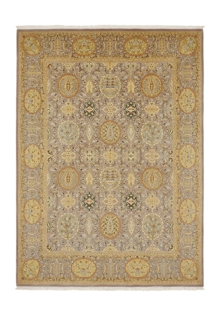 Isfahan Medallion Compartment Gold, Iran persian rug, in champagne gold, Wool, 274x381 cm, Nasim Carpets Malaysia — view 1