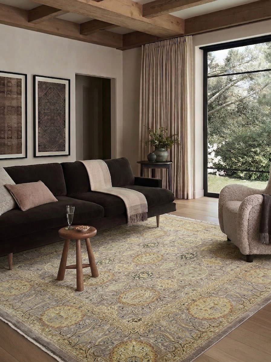 Isfahan Medallion Compartment Gold, Iran persian rug, in champagne gold, Wool, 274x381 cm, Nasim Carpets Malaysia — view 2