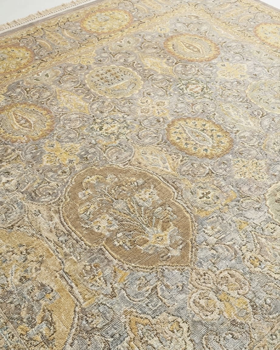 Isfahan Medallion Compartment Gold, Iran persian rug, in champagne gold, Wool, 274x381 cm, Nasim Carpets Malaysia — view 3