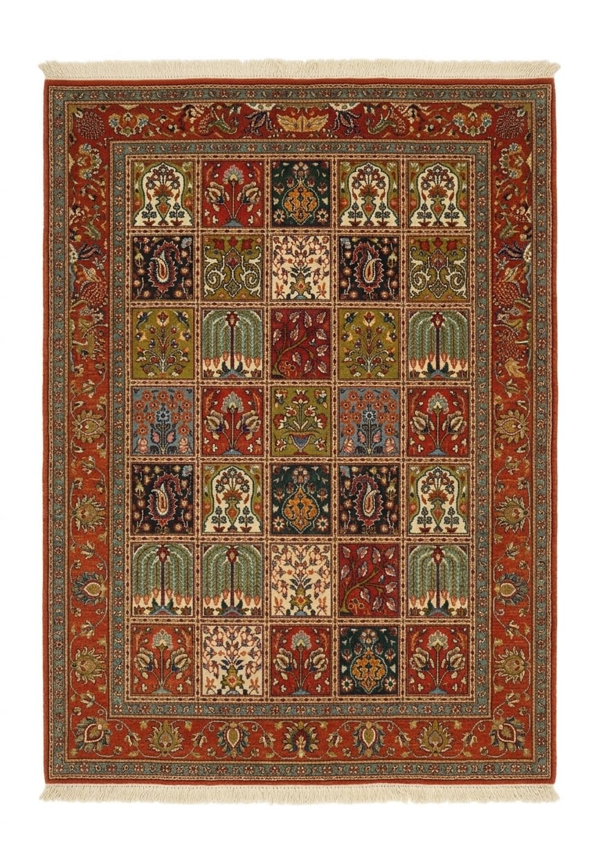 Moud Compartmental Garden Red, Iran persian rug, in madder red, Wool, 296x369 cm, Nasim Carpets Malaysia — view 1