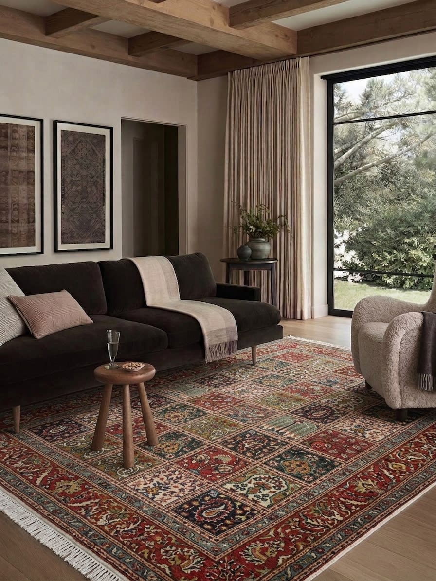 Moud Compartmental Garden Red, Iran persian rug, in madder red, Wool, 296x369 cm, Nasim Carpets Malaysia — view 2