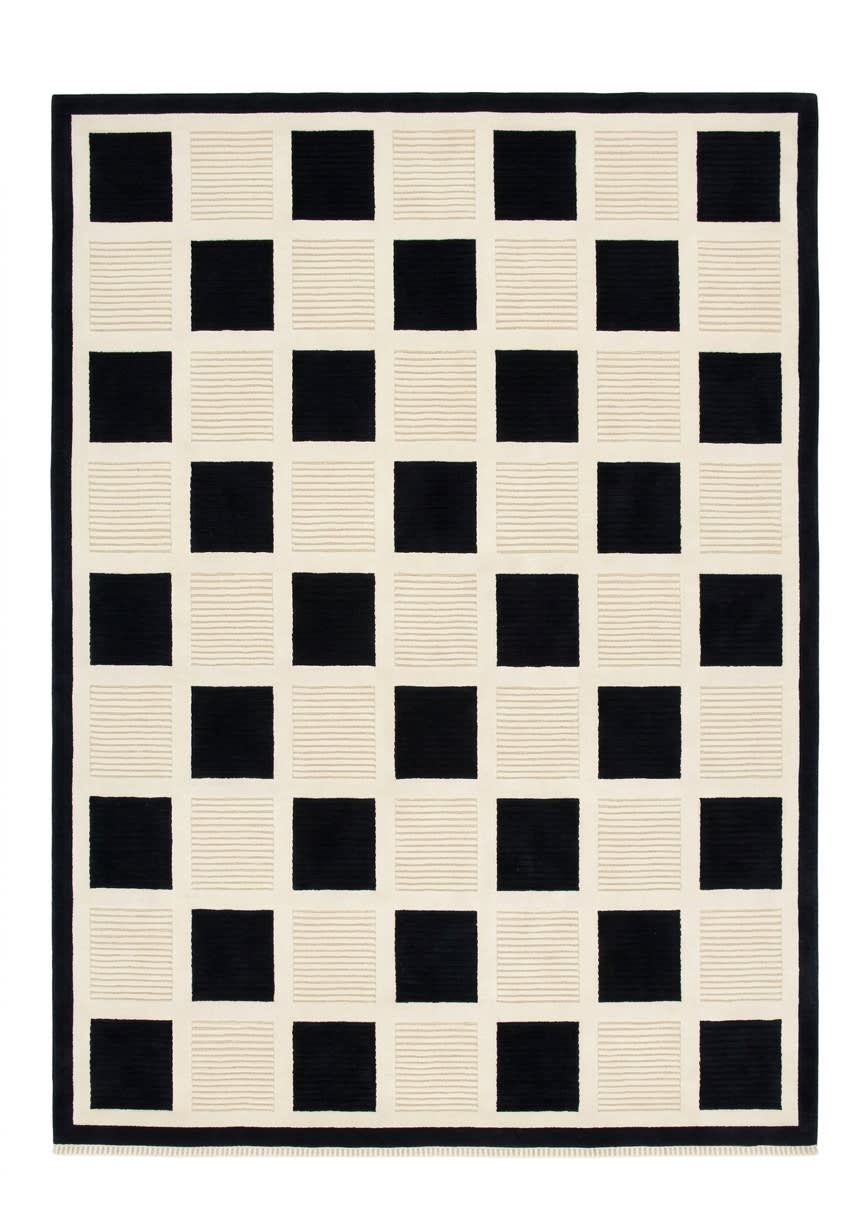 Tibetan Grid Black Ivory, Nepal modern rug, in ivory, Wool, 207x302 cm, Nasim Carpets Malaysia — view 1