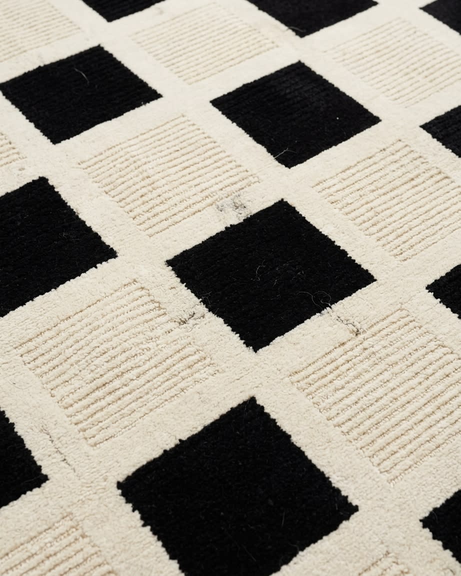 Tibetan Grid Black Ivory, Nepal modern rug, in ivory, Wool, 207x302 cm, Nasim Carpets Malaysia — view 3