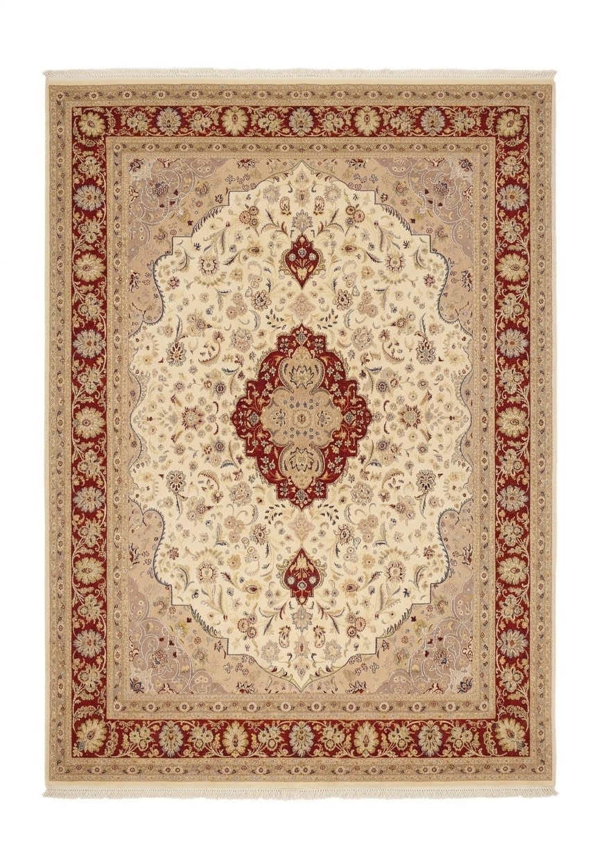 Tabriz Medallion Ivory, Tabriz, Iran persian rug, in ivory, Wool, 274x375 cm, Nasim Carpets Malaysia — view 1