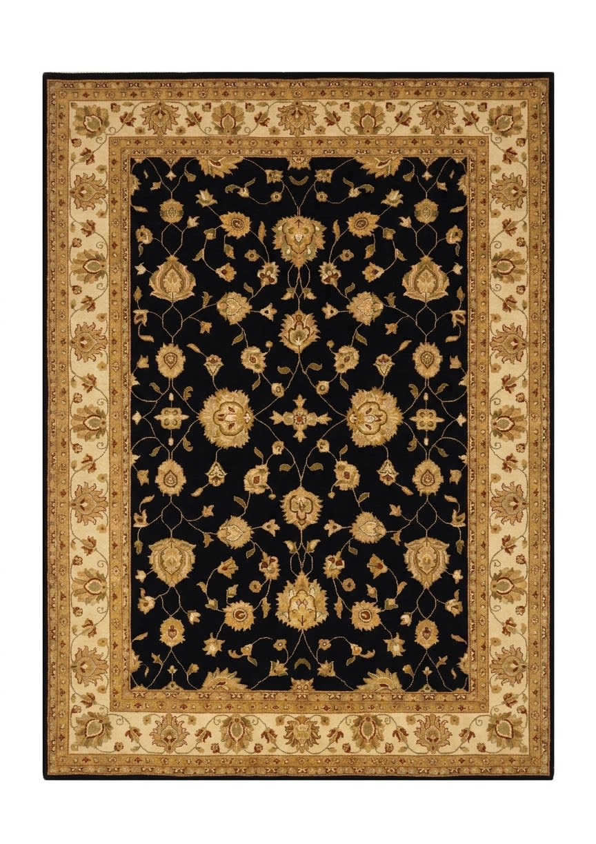 Tabriz Shah Abbasi Black, Lahore, Pakistan persian rug, in midnight black, Wool, 274x372 cm, Nasim Carpets Malaysia — view 1