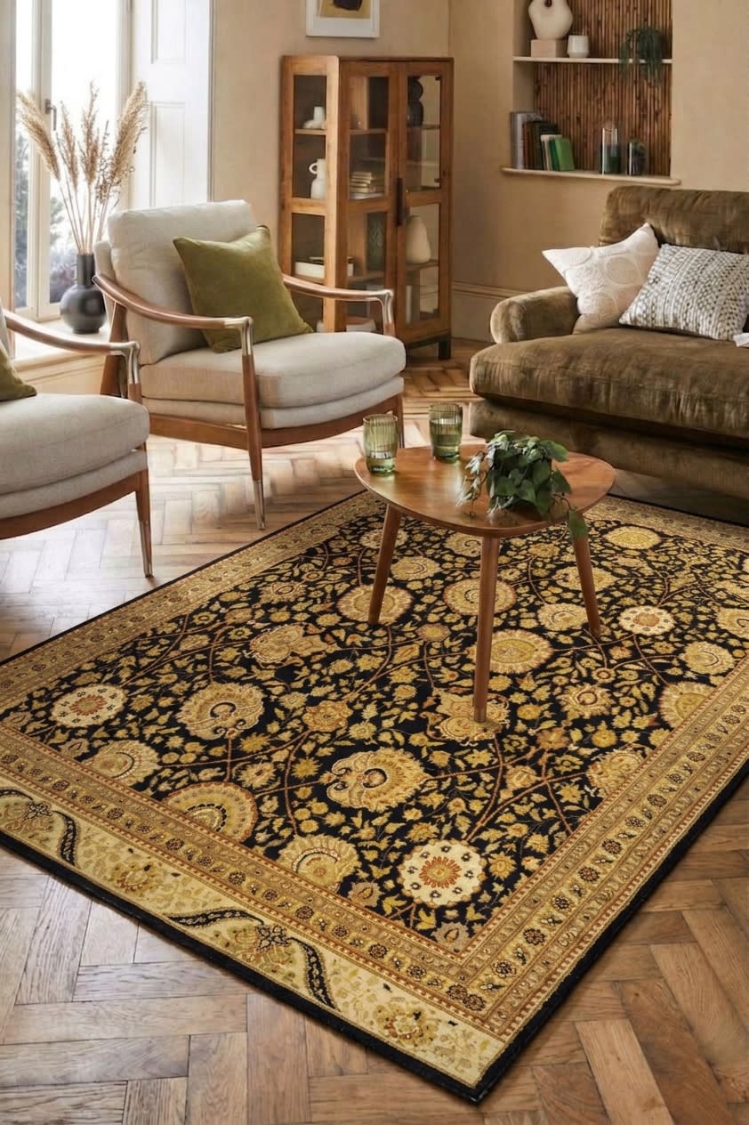 Tabriz Shah Abbasi Black, Lahore, Pakistan persian rug, in midnight black, Wool, 274x372 cm, Nasim Carpets Malaysia — view 2