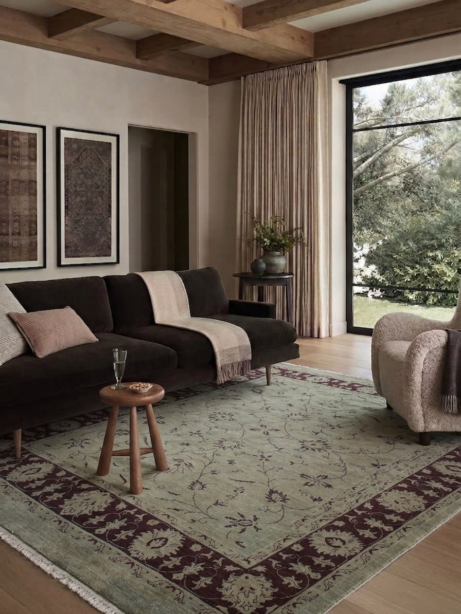 Peshawar Vine Scroll Sage, Peshawar, Pakistan persian rug, in sage green, Wool, 274x366 cm, Nasim Carpets Malaysia — view 2