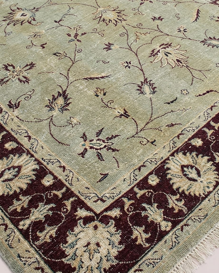 Peshawar Vine Scroll Sage, Peshawar, Pakistan persian rug, in sage green, Wool, 274x366 cm, Nasim Carpets Malaysia — view 3