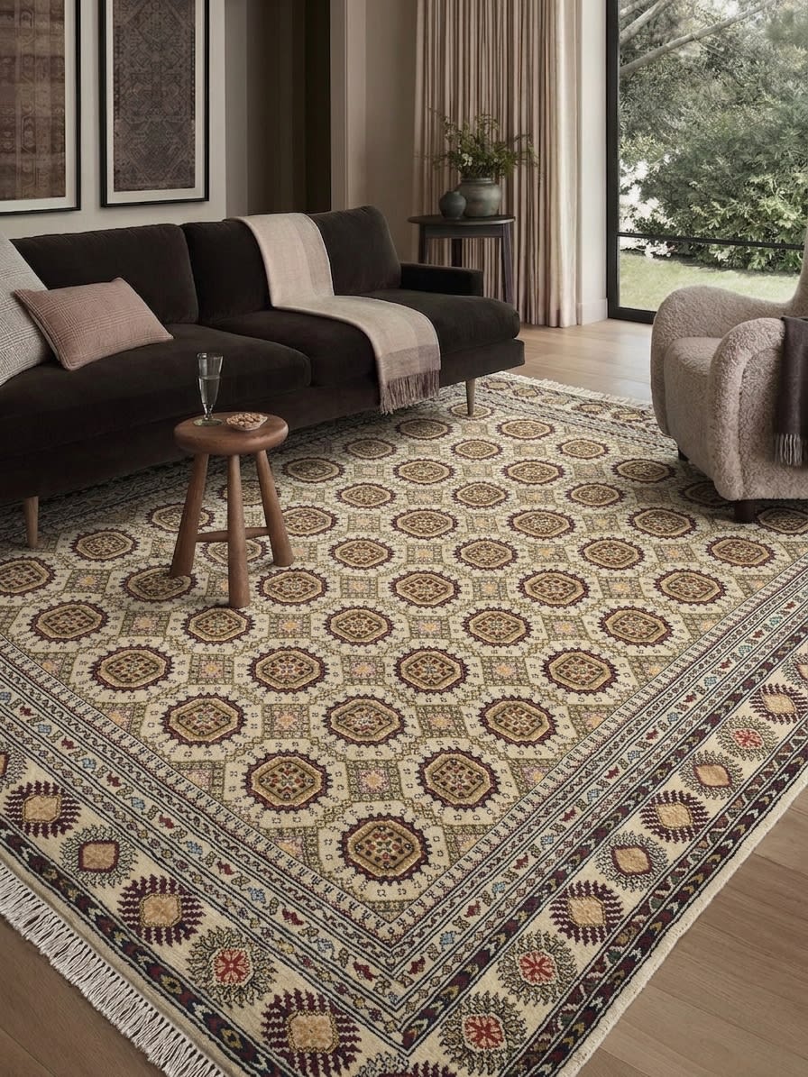 Bukhara Tekke Gul Ivory, Peshawar, Pakistan persian rug, in ivory, Wool, 302x402 cm, Nasim Carpets Malaysia — view 2