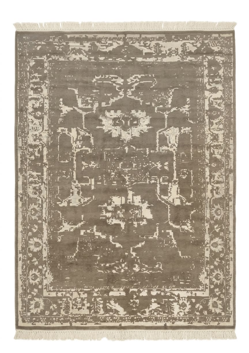 Indo-Nepali Erased Medallion Grey, Bhadohi, India modern rug, in taupe grey, Wool, 274x338 cm, Nasim Carpets Malaysia — view 1